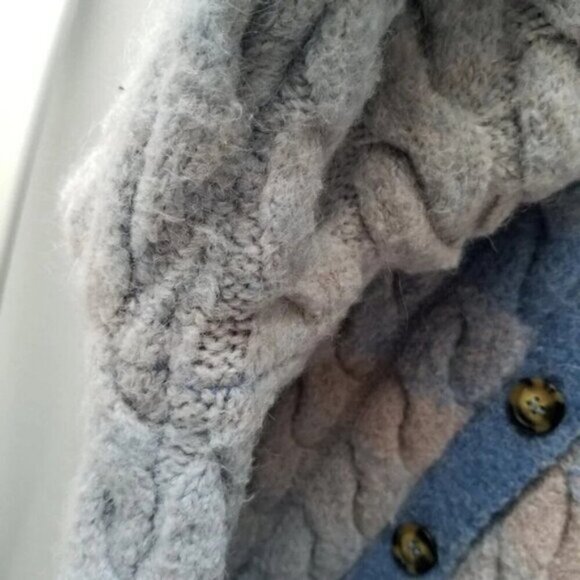 Zara Blue Pink Wool Blend Cable-Knit Button Up Sweater Cardigan L - Picture 11 of 16